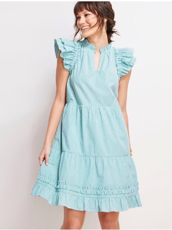 Vineyard Vines Dresses & Skirts - Vineyard Vines Green Stripe Ruffle Tiered Dress Women’s Medium